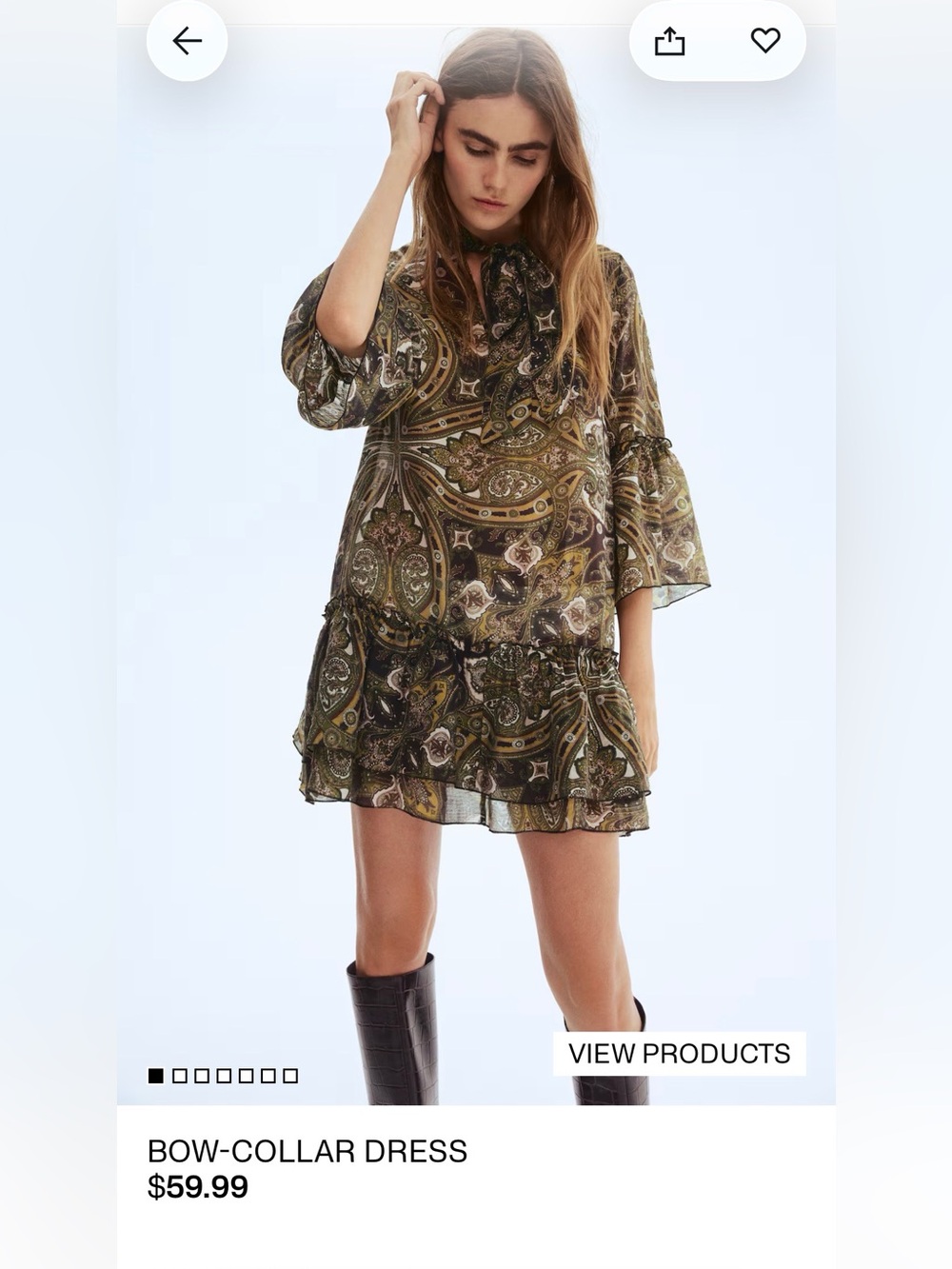 Bow-Collar Paisley Mini Dress - L - NWT